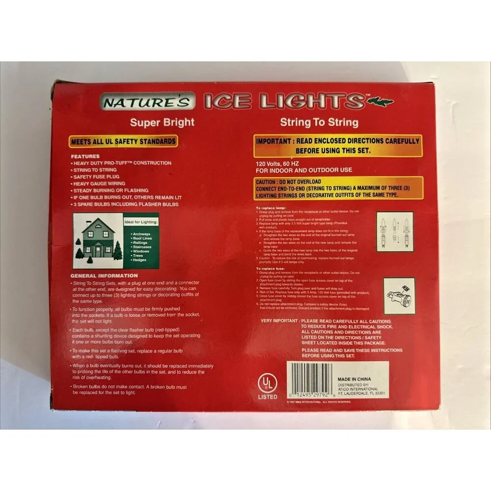 Nature's Ice Lights Icicle String 100 Christmas Indoor Outdoor Flash Steady NEW